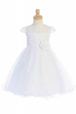 SALE - Corded Lace and Tulle Dress in White