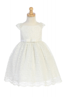 Girls Dress Style BL309 - IVORY Luster Lace Dress with Capped Sleeves