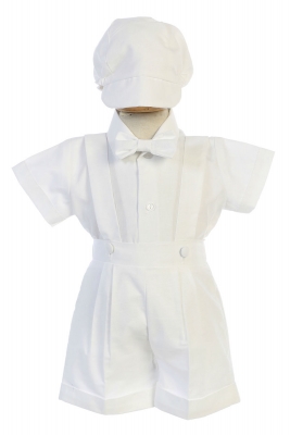 Boys Baptism and Christening Style BLAKE-WHITE Cotton Oxford Suspender Shorts