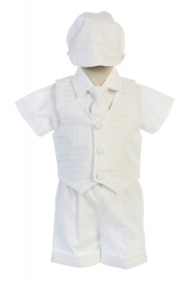 Boys Baptism and Christening Style CHASE - WHITE Poly Plaid Vest and Cotton Shorts Set