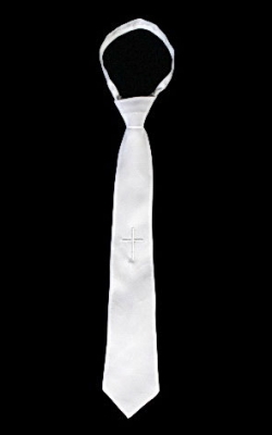 Boys Tie Style EM3- WHITE Zipper Tie with Cross
