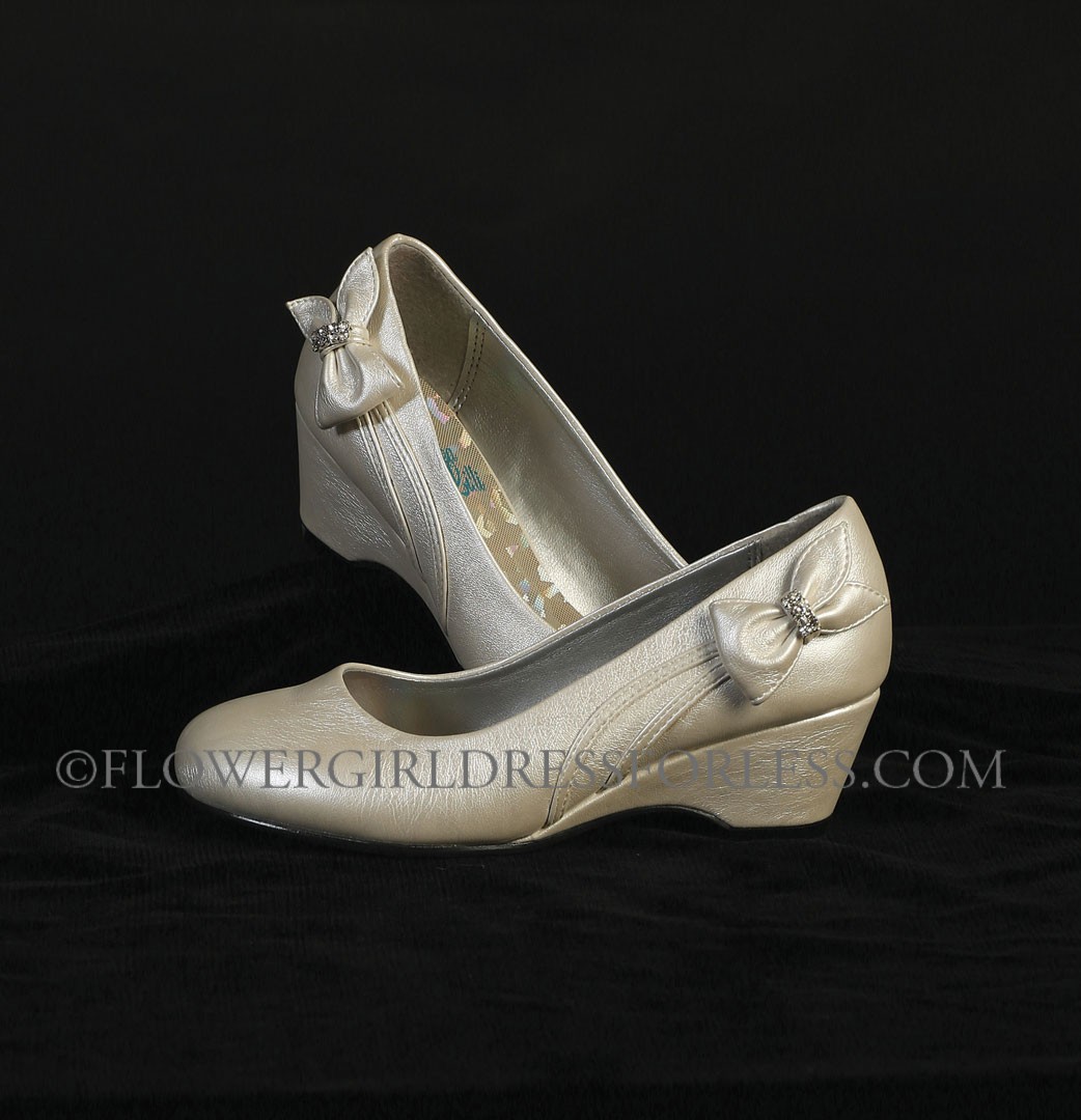 Girls Shoe Style GINA- Wedge Heel Shoes with Bow- Choice of White or