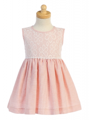 Girls Dress Style M752 - Peach Sleeveless Lace and Cotton Dress