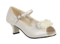 Girls Ballet Style NANCY - Ivory Shoes with Pearl Bow Front