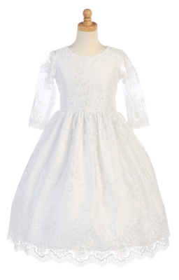 SALE White Three-Quarter Sleeve Embroidered Dress