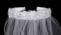 Communion Head Wreath Style T-43- White Veil with Flowers, Rhinestones, and Pearl Accents