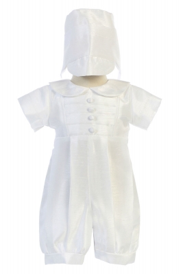 Boys Baptism and Christening Style WILLIAM - WHITE Shantung Romper