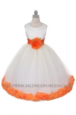 SALE White Dress with Orange Sash and Petals
