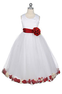 Flower Girl Dress Style 152-Choice of White or Ivory Dress with Red Sash and Petals
