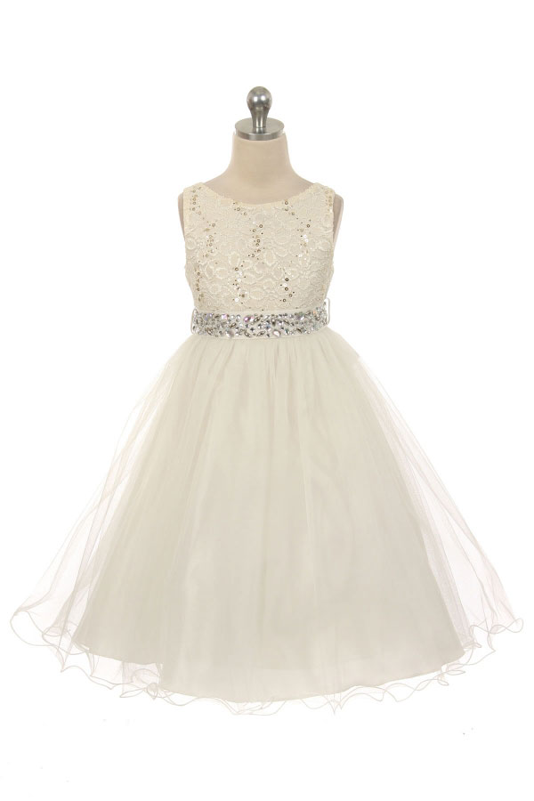 MB_340IV Girls Dress Style 340 IVORY Sparkly Tulle Dress with