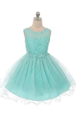 Girls Dress Style 375 - TIFFANY BLUE Lace Short Dress