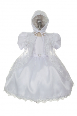 Girls Dress Style 012 - WHITE Baptism and Christening Outfit Set with Cape