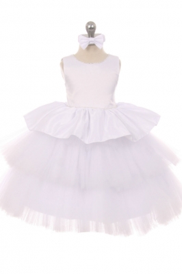 Girls Dress Style 029 - Sleeveless Satin and Layered Tulle Skirt Dress in Choice of Color