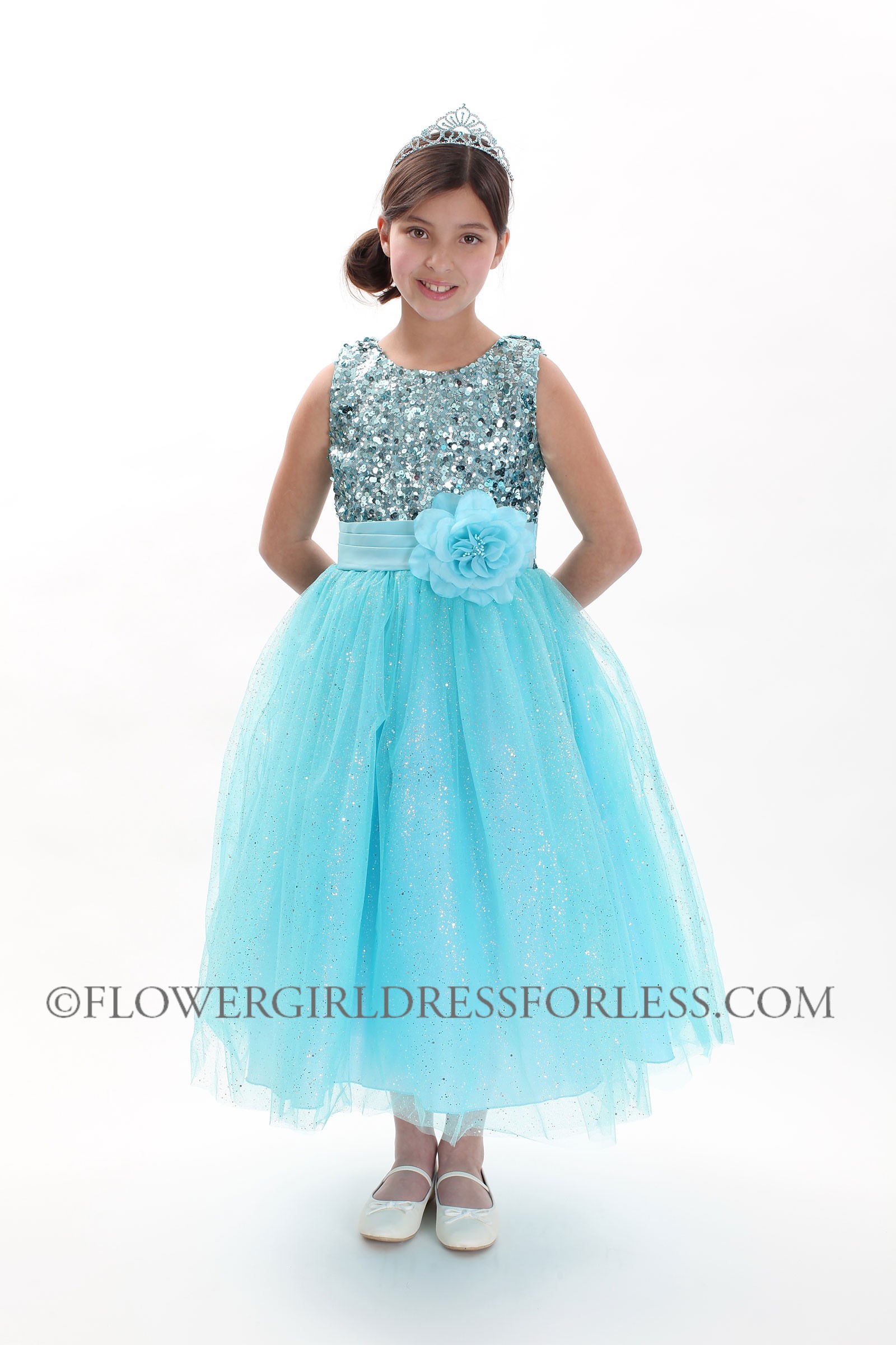 Girls Dress Style 1025- AQUA Sleeveless Tulle Dress with Sequin ...