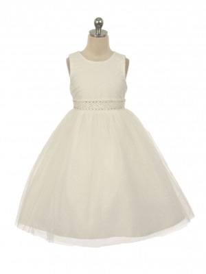 Girls Dress Style 1031 - IVORY Sparkly Tulle Dress with Rhinestone Accents