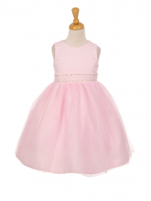 Girls Dress Style 1031 -  PINK Sparkly Tulle Dress with Rhinestone Accents