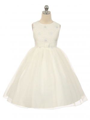 Girls Dress Style 1032 -  Organza Dress with Sparkly Bodice in Ivory