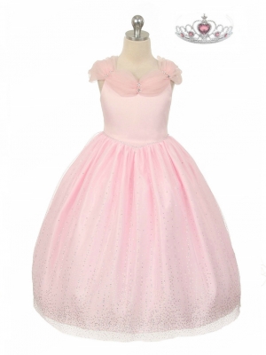 Girls Dress Style 1034 - Off the Shoulder Organza Dress with Glitter Flocking in Choice of Color