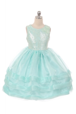 Girls Dress Style 1036- Satin and Organza Dress with Sequin Bodice in Choice of Color