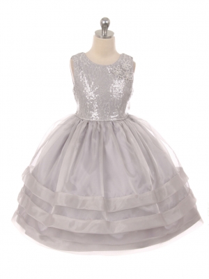 Girls Dress Style 1036 - Satin and Organza Dress with Sequin Bodice in Choice of Color