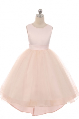 Girls Dress Style 1038 - Sleeveless Satin and Tulle High-Low Dress in Choice of Color