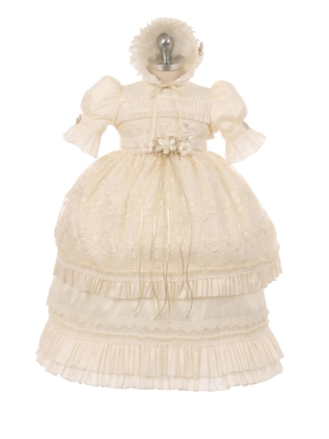 Girls Baptism-Christening Gown Style 355 - Embroidered 3 Piece Convertible dress in Choice of Color
