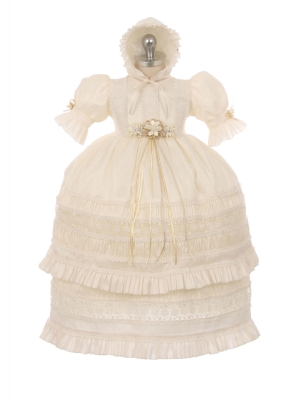 Girls Baptism-Christening Gown Style 356 - Embroidered 3 Piece Convertible dress in Choice of Color