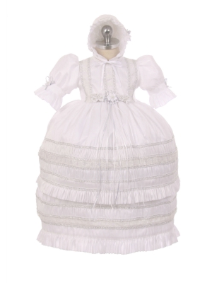 Girls Baptism-Christening Gown Style 356 - Embroidered 3 Piece Convertible dress in Choice of Color
