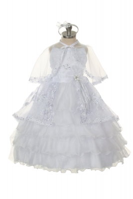 Girls Dress Style 398 - WHITE Baptism and Christening Outfit Set with Cape