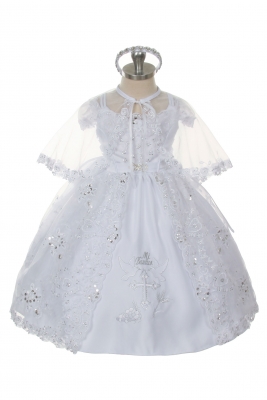 Girls Dress Style 399 - WHITE Baptism and Christening Outfit Set with Cape