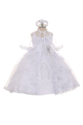 Girls Dress Style 400 - WHITE Baptism and Christening Outfit Set with Cape