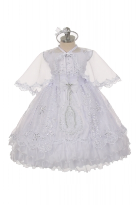 Girls Dress Style 401 - WHITE Baptism and Christening Outfit Set with Cape