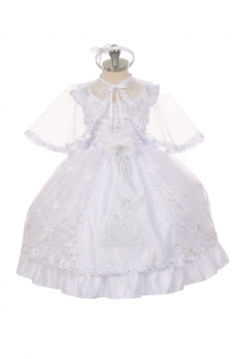 Girls Dress Style 403 - WHITE Baptism and Christening Outfit Set with Cape