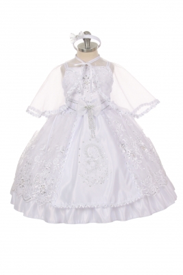 Girls Dress Style 404 - WHITE Baptism and Christening Outfit Set with Cape