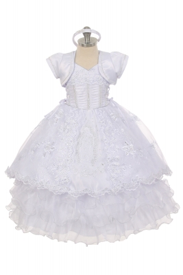 Girls Dress Style 405 - WHITE Baptism and Christening Outfit Set with Cape
