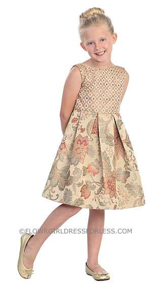 Flower Girl Dress Style 279- Sleeveless Damask Short Party Dress