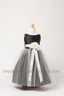 Girls Dress Style 402 - Black Sleeveless Satin and Tulle Dress