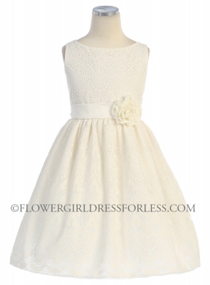 Girls Dress Style 437- Off White Sleeveless Lace Dress