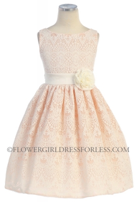 Girls Dress Style 437- Peach Sleeveless Lace Dress
