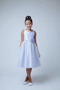 Flower Girl Dress Style 575 - IVORY Satin and Tulle Dress with Bow Accents
