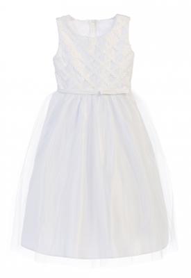 Girls Dress Style 622 - Satin and Tulle Dress with Lattice Bodice in White