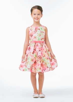 Girls Dress Style 640 - PINK Floral Print Dress