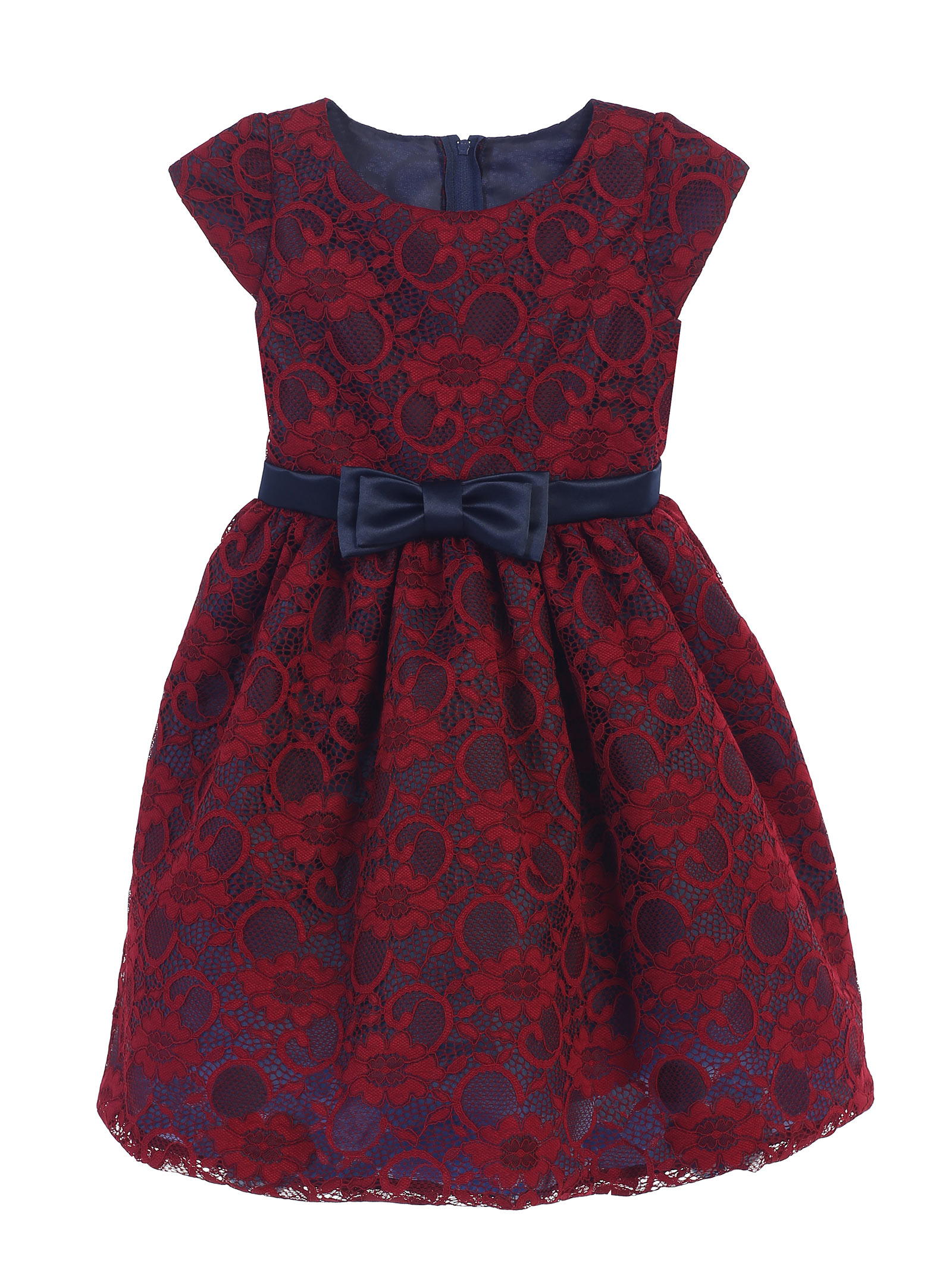 SK_658BURNV Girls Dress Style 658 Floral Lace Cap Sleeve Dress in