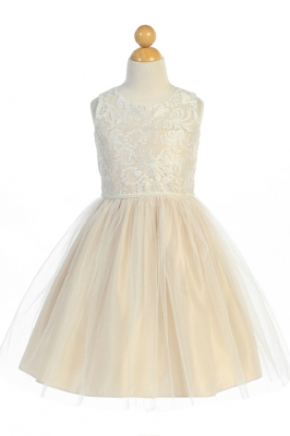 SALE - Champagne Luxe Embroidered Mesh and Pearl Dress