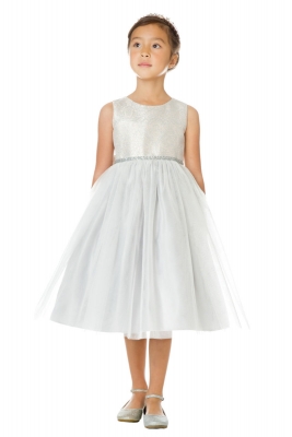 Girls Dress Style 764 - Silver Brocade and Tulle Dress