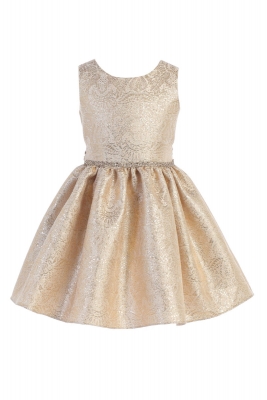 SALE Girls Dress Style 765 - Champagne Short Brocade Dress