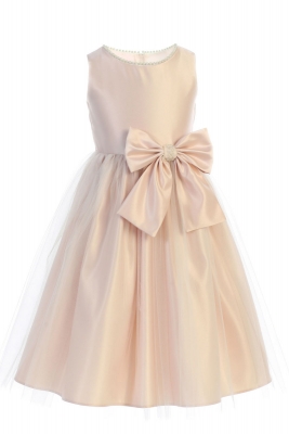 Girls Dress Style 781 - Blush Satin and Pearl with Tulle Dress