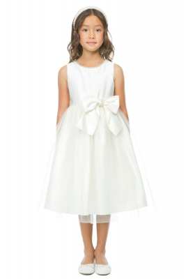 Girls Dress Style 781 - Ivory Satin and Pearl with Tulle Dress