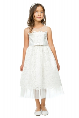 Girls Dress Style 798 - Ivory Scalloped Lace with Peek a Boo Tulle and V- Back Dress