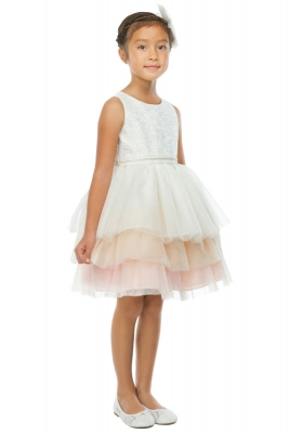 Girls Dress Style 799 - Ivory Multi Layer Tutu with Lace Top Dress
